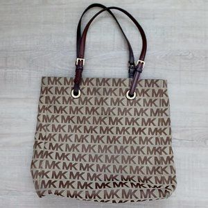 Michael Kors Large Tote Purse Handbag Classic MK Logo Brown Tan